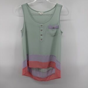 MINE Mint Green Lavender Coral‎ Layered Hem Tank Top Womens Small Sleeveless